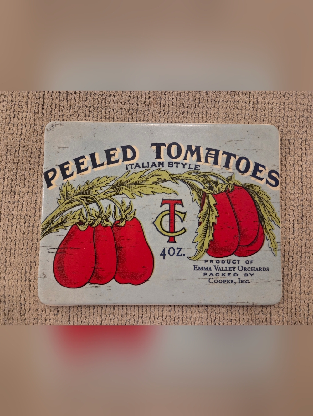 Cost Plus World Market Red and Green Peeled Tomatoes Decorative Sign